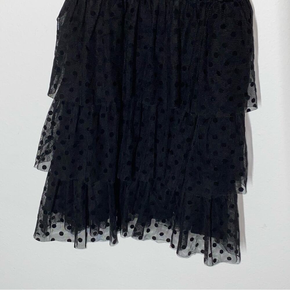 S Heritage 1981 Black Mesh Tulle Velvet Polka Dot Tiered Ruffle Mini Party Dress - Picture 5 of 7